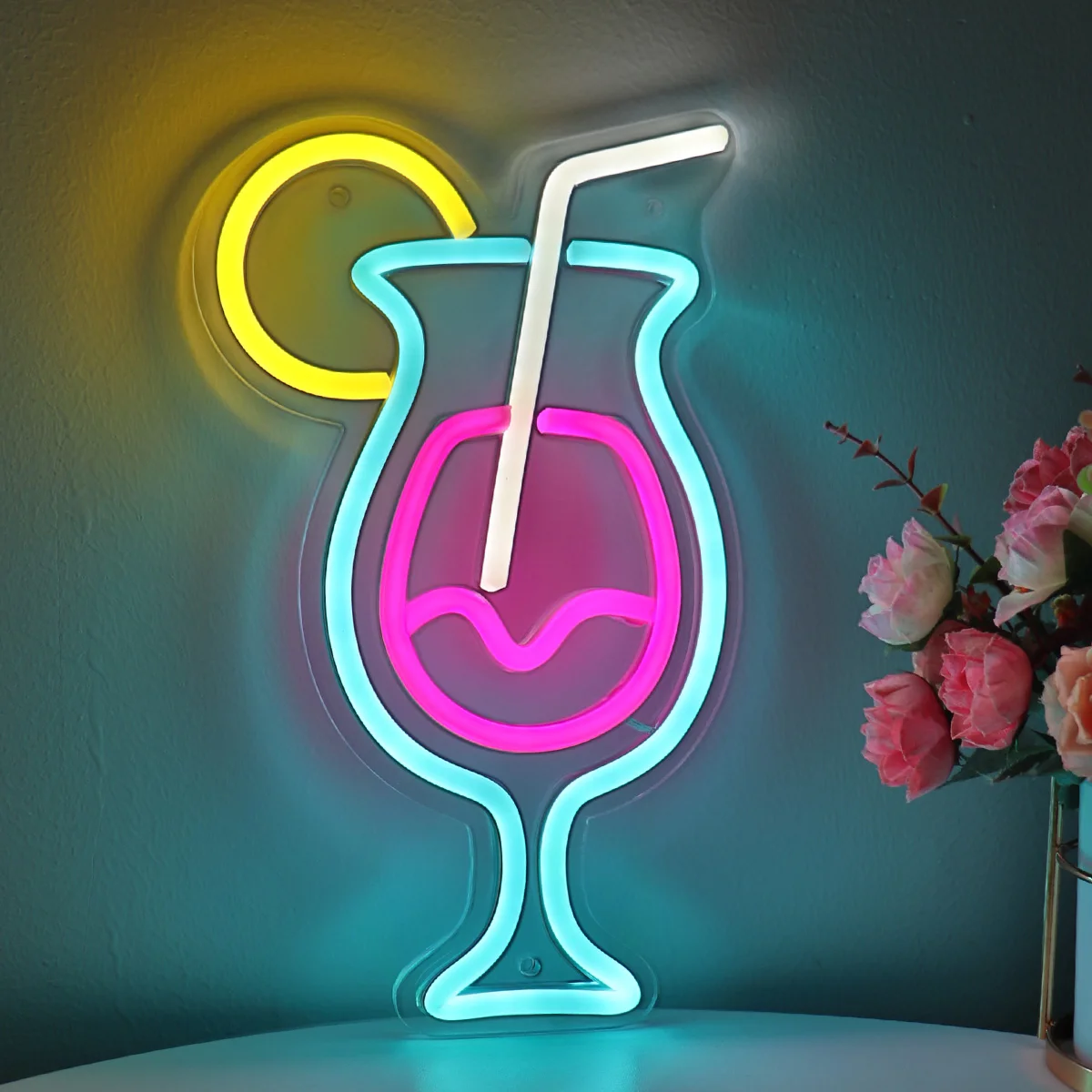 

1PC Hurricane Cocktail Juice Glass With Lemon LED Wall Neon Art Sign For Pub Party Bar Room Club Shop Decoration 6.34''*10.63''