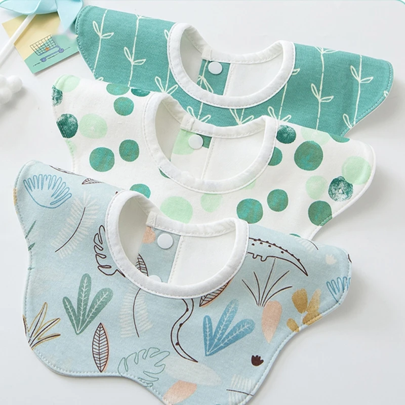 Cartoon Printed Baby Bib Round Petal Cotton Saliva Towel Waterproof Breathable Apron Newborn 360 Degree Rotation Bandana