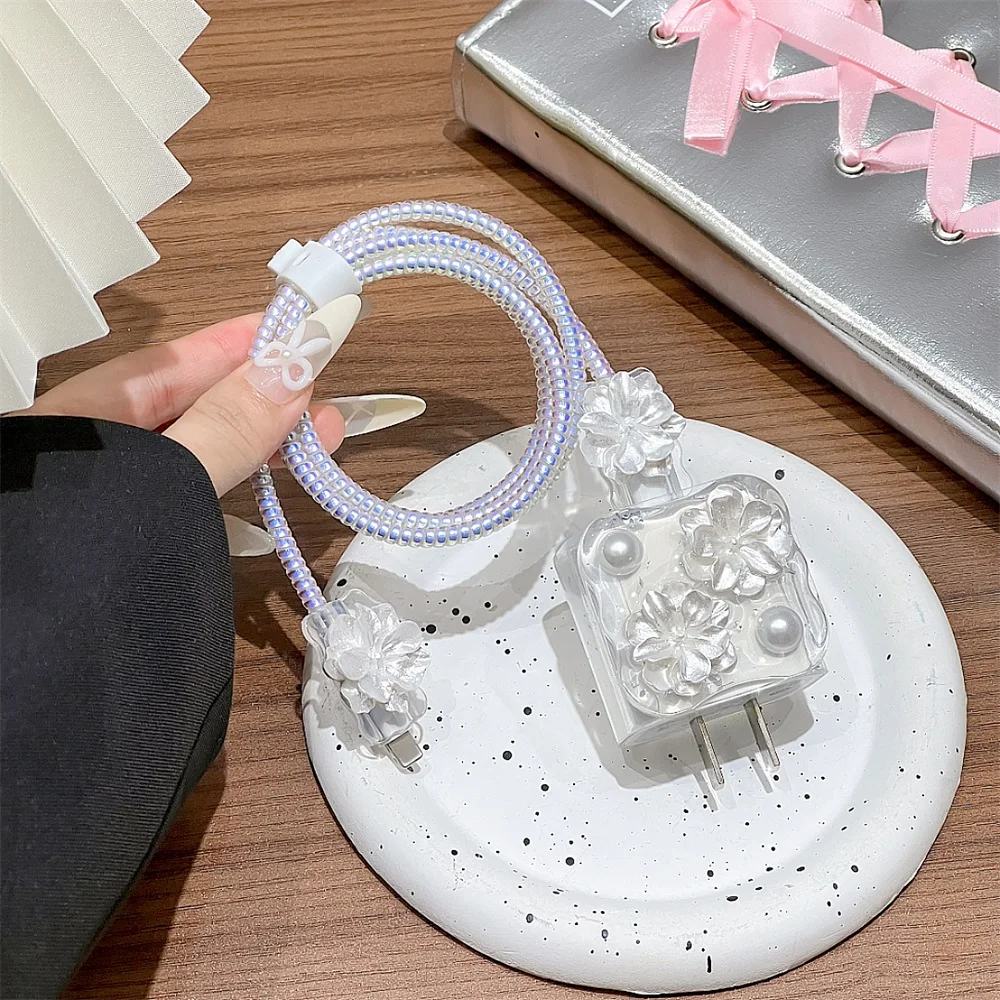 Pearl Butterfly Charger Case For iPhone 17 16 18W 20W US Fast Charging Head Cover Protective Cable Organizer Power Adapter