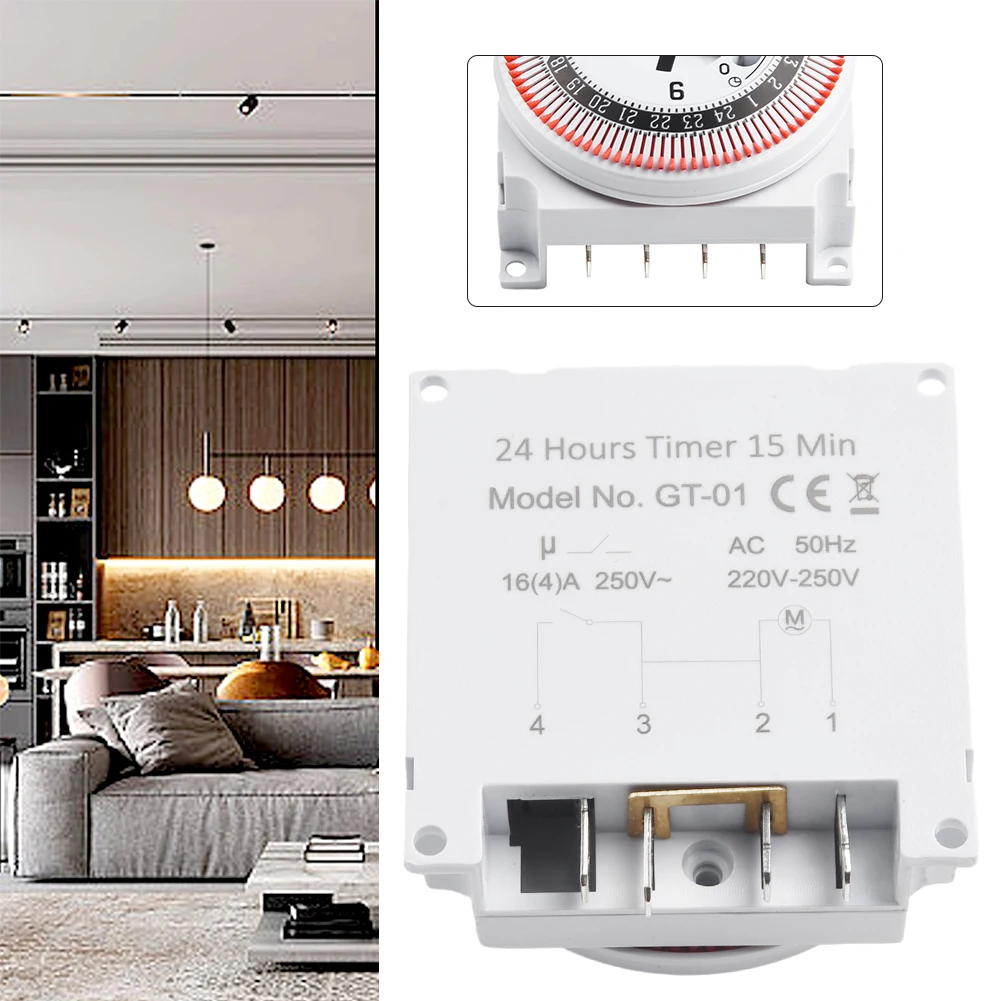 Mechanical 24 Hours Timer Switch Timer Plug In Mechanical Grounded Programmable Smart Countdown Loop Switch Protect Panel 250V