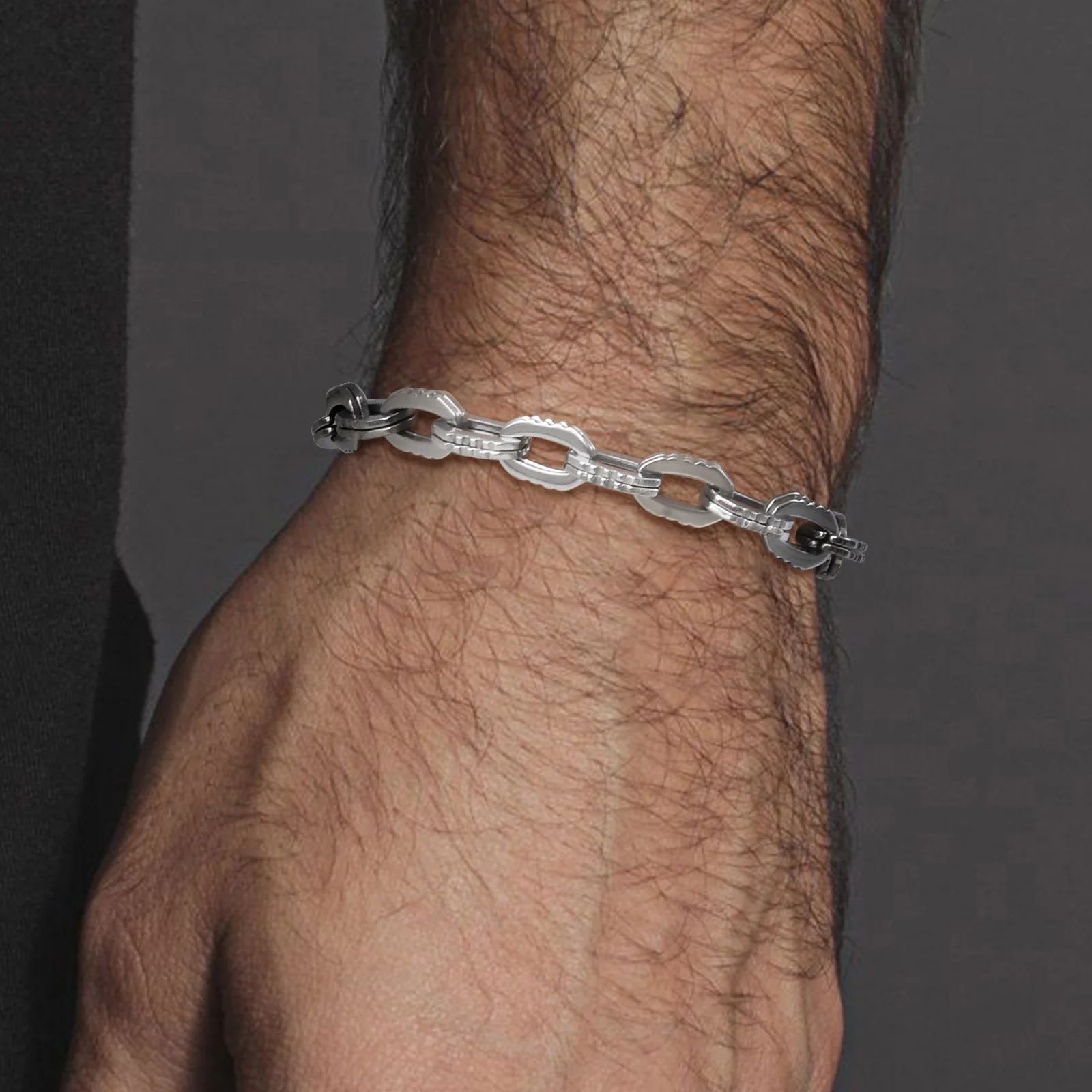 Браслет-цепочка мужской с зубчатой поверхностью, браслет ручной работы из нержавеющей стали, 19 см, в стиле рок/панк