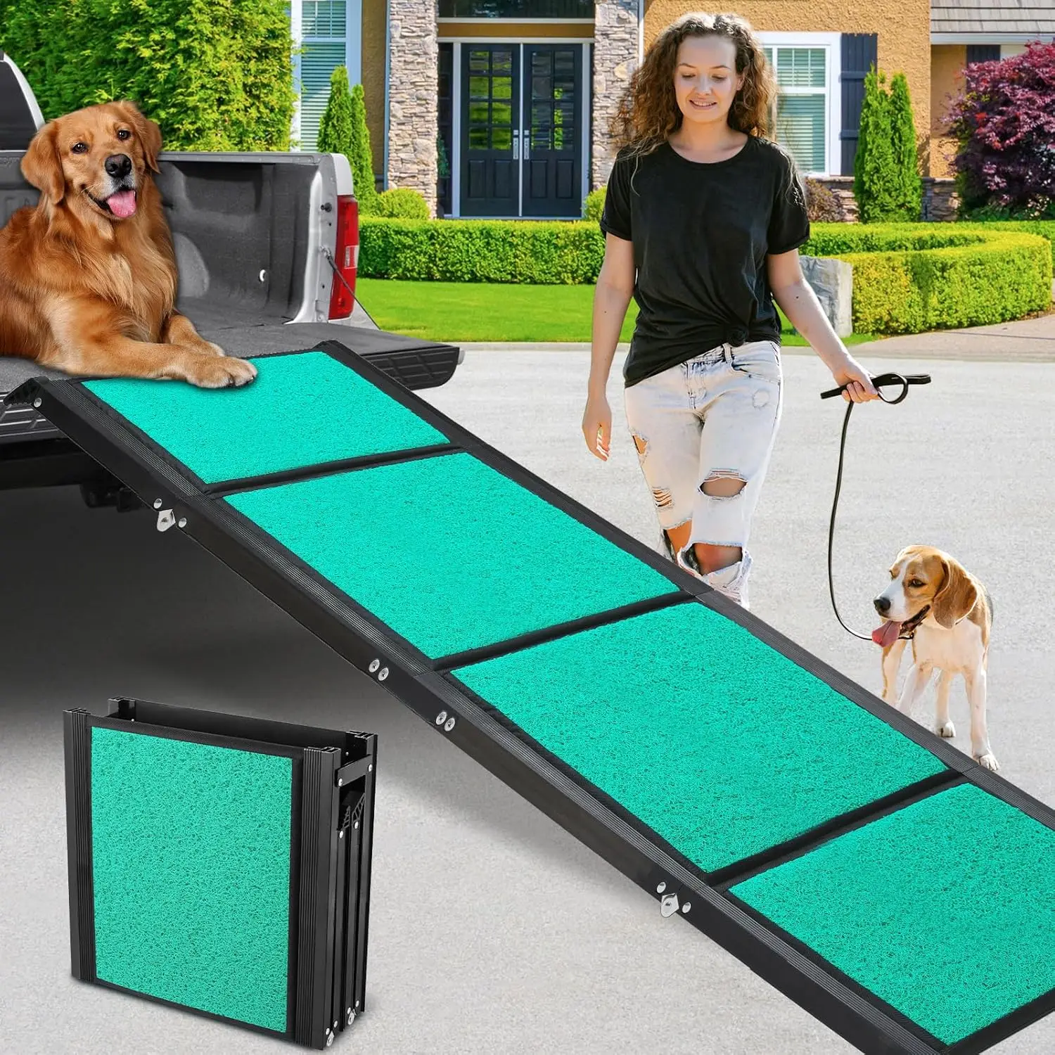 Rampa de carro para cães grandes de até 250 libras, superfície dobrável e antiderrapante, ideal para carros, SUVs, caminhões e degraus ao ar livre