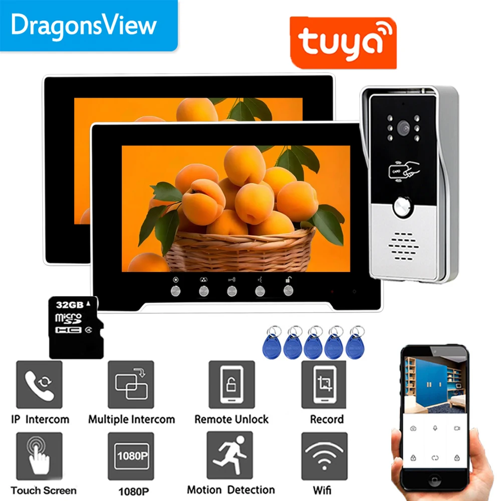 Dragonsview tuya 1080p inteligente wi fi vídeo porteiro com câmera de segurança cctv telefone da porta vídeo para villa 7 Polegada tela toque