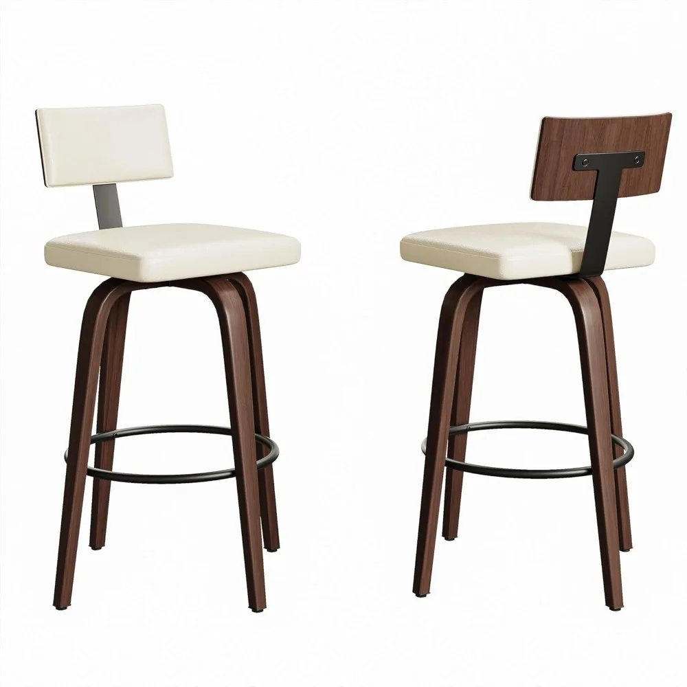 

29'' Counter Height Bar Stools Set of 2,Upholstered Bars stoolss with Back, Footrest, Modern 360° Swivel Bar Stools