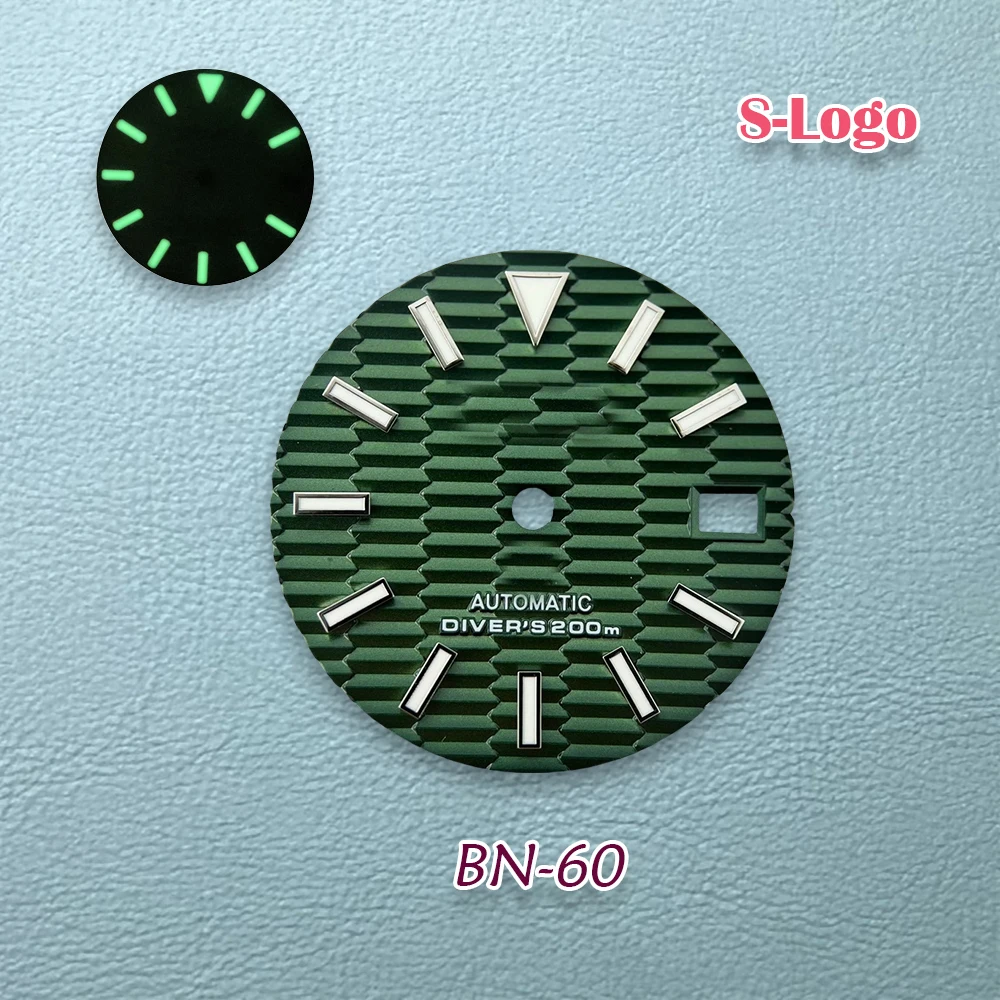 28.5mm NH35 S Logo Dial SKX007 Bamboo Leaf Dial Fit NH35/NH36/4R/7S Movement Green Luminous 3/3.8/4.2 Watch Repair Accessories