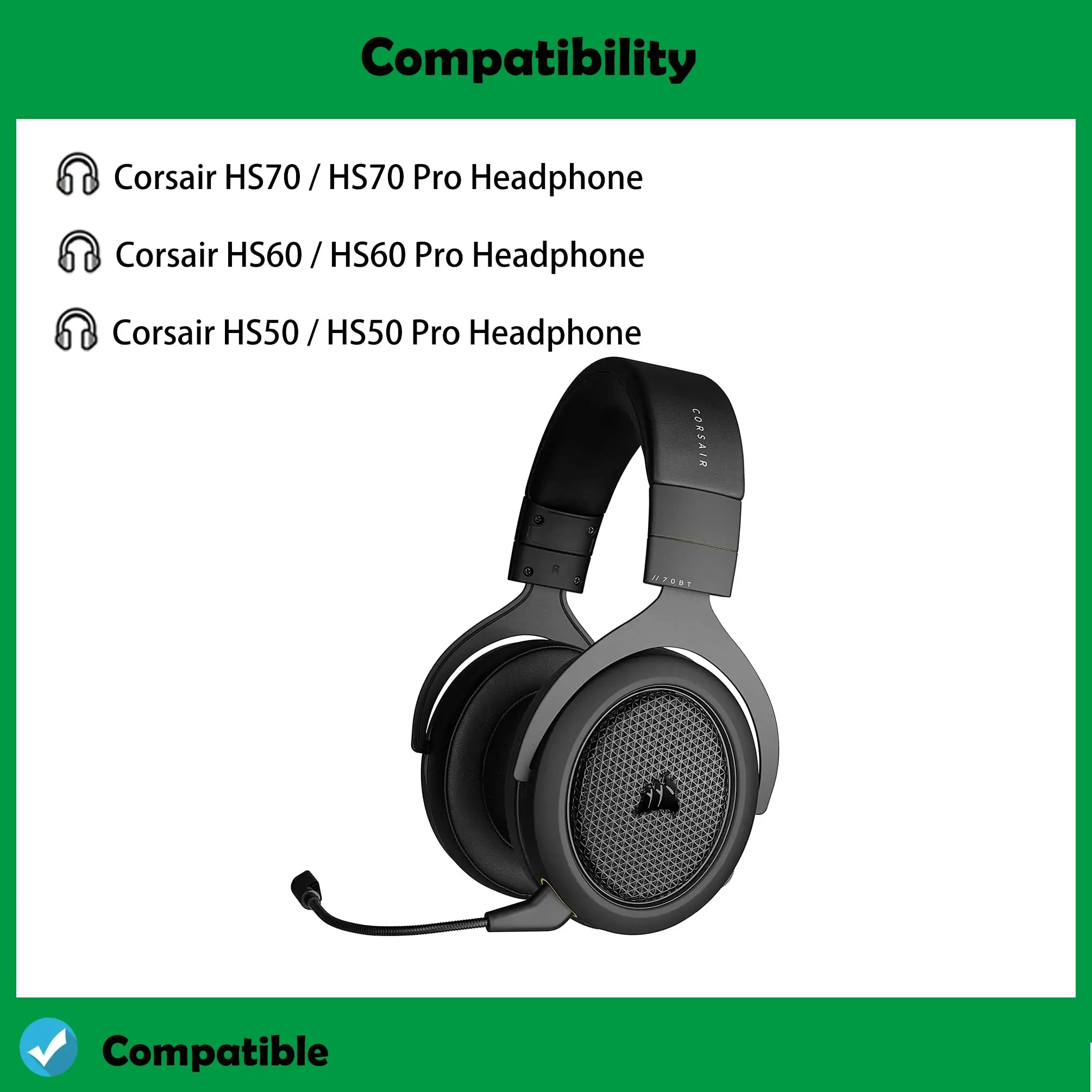 Thickened Headphone Earpads Headset Replacement Ear Pads Compatible with Corsair HS70 Pro HS60 Pro HS50 Pro Headphone