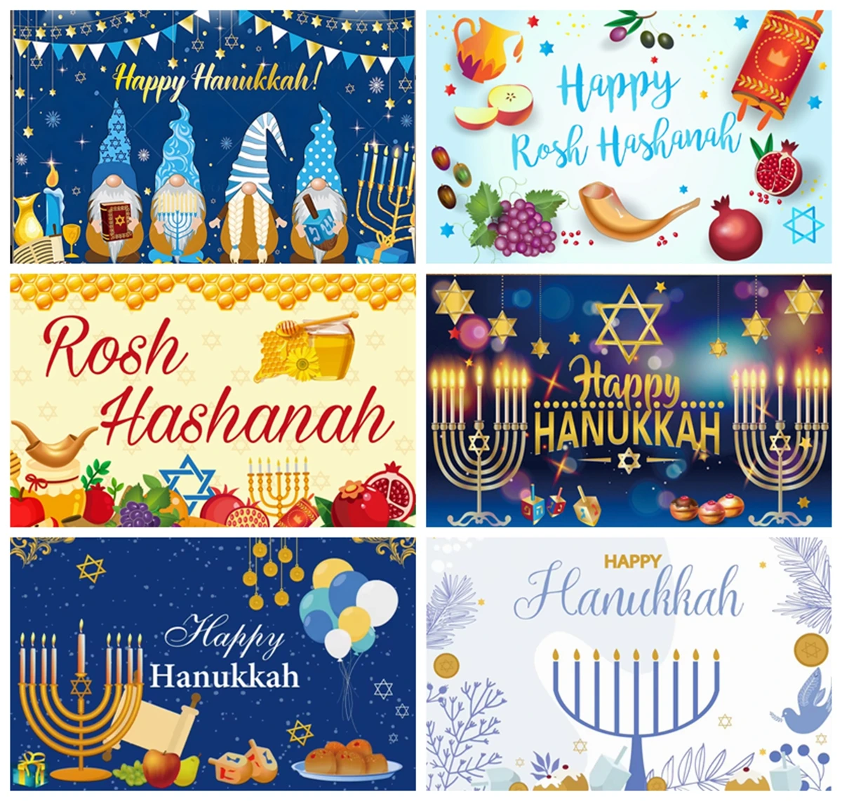 

Happy Hanukkah Photography Background Nine Branch Menorah Star of David Dreidel Elements Jewish Holiday Party Decoration Banner