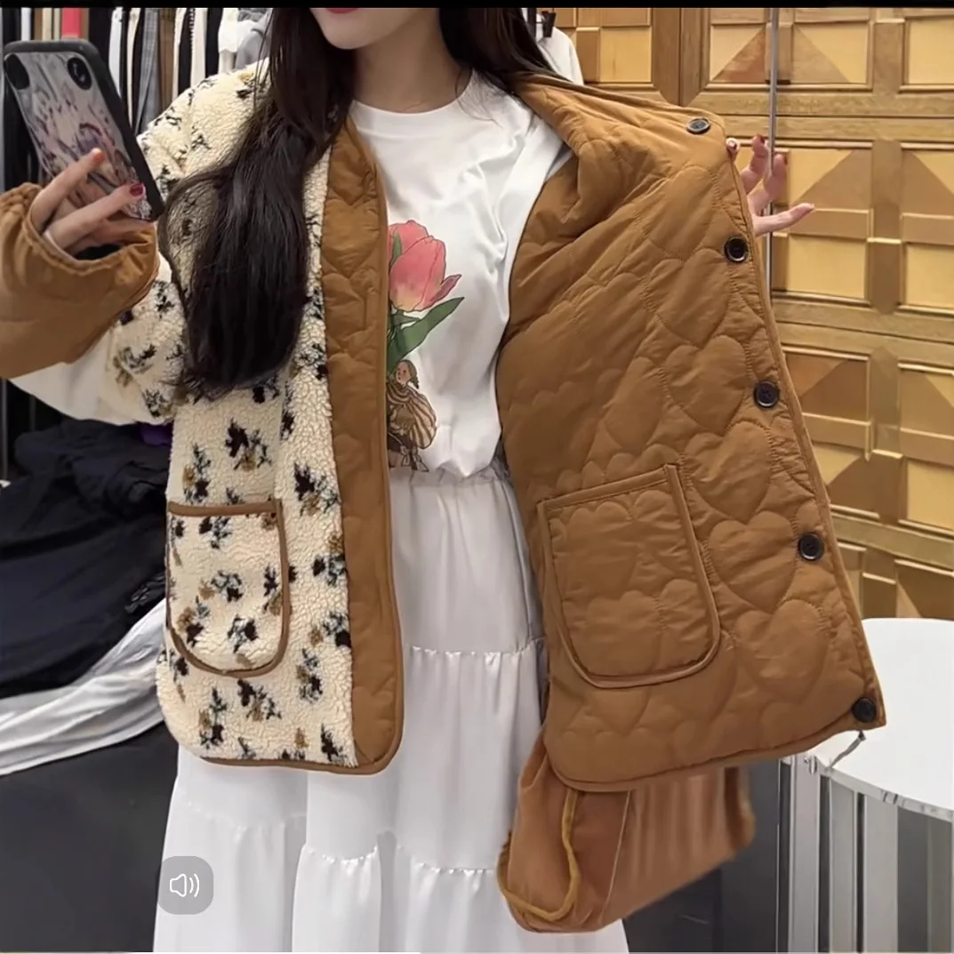 2024 Countryside Floral Print, Front and Back, Wearing Lamb   Cotton Jacket  Winter  Private  Outfit   Socialite and Queen Style