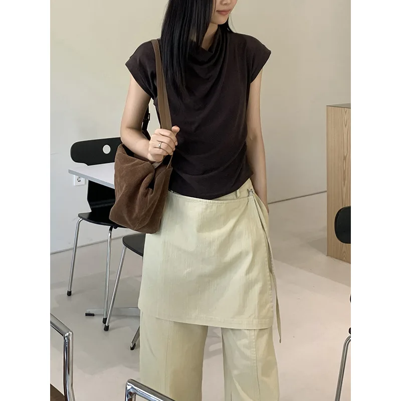 Design Sense Fake Two Slacks Women's 2025 Autumn New Versatile Butt Curtain Slimming Loose Washed Trousers