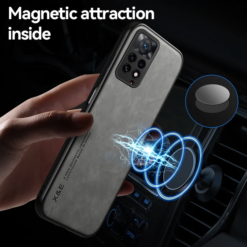 For Xiaomi Redmi Note 11 Pro Case Leather Magnetic With Metal Plate Holder Phone Case For Redmi Note 11S Note11 11 S Back Cover