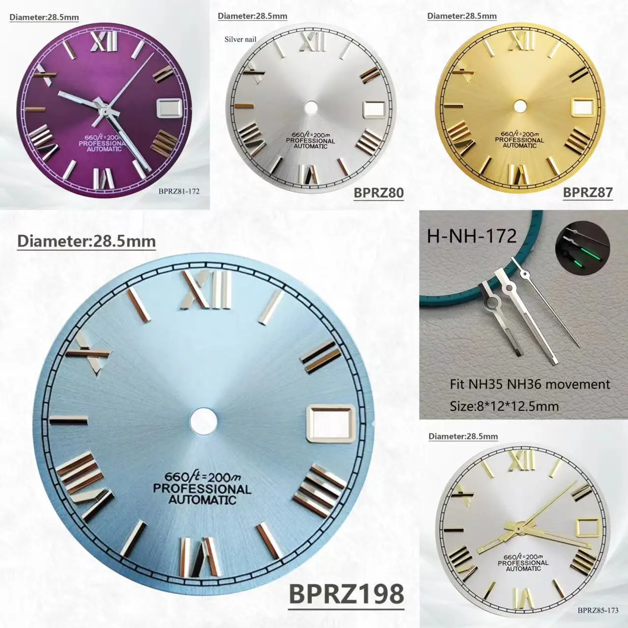 28.5mm superior quality Roman S logo dial suitable s dial nh35 dial movement roman s watch accessories repair tools 35 movement