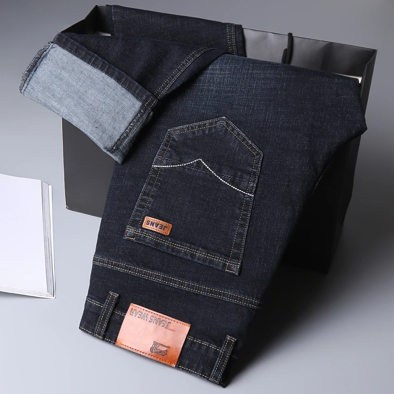 

2025 Новые весенне-осенние джинсы, мужские эластичные джинсовые тонкие умные повседневные джинсы, мужские черные, синие деловые прямые мужские джинсовые брюки, 807