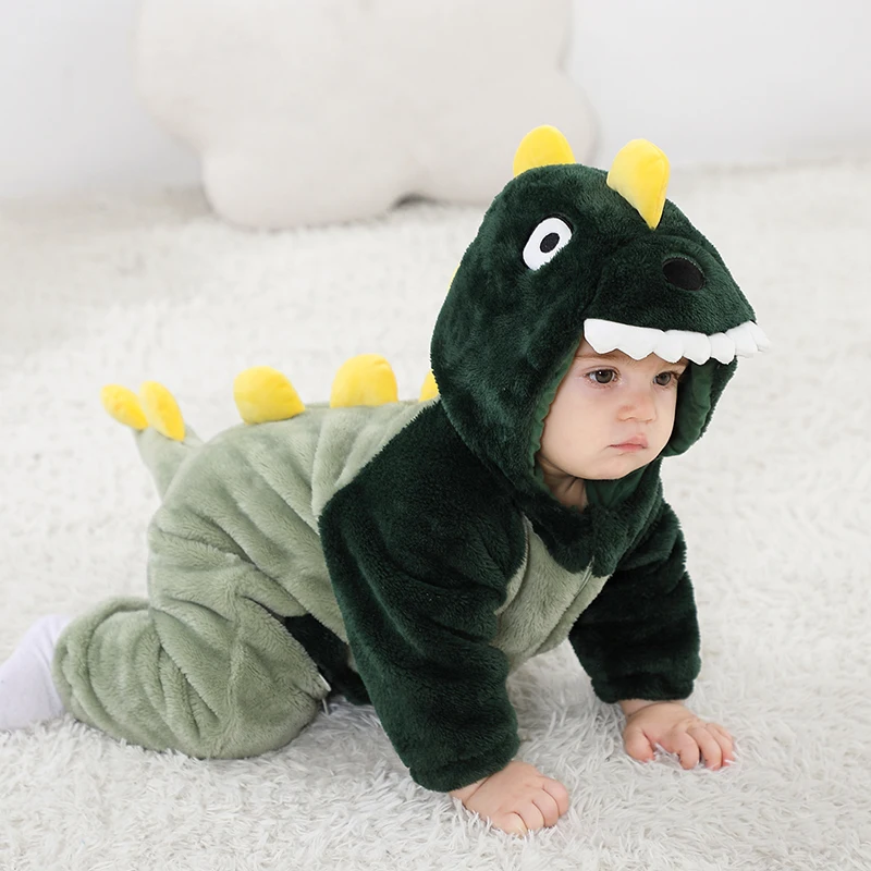 Winter Newborn Baby Clothes Romper Boy Girl Onesie Kigurumis Dinosaur Cosplay Costume Infant Warm Hooded Zipper Outfit jumpsuits