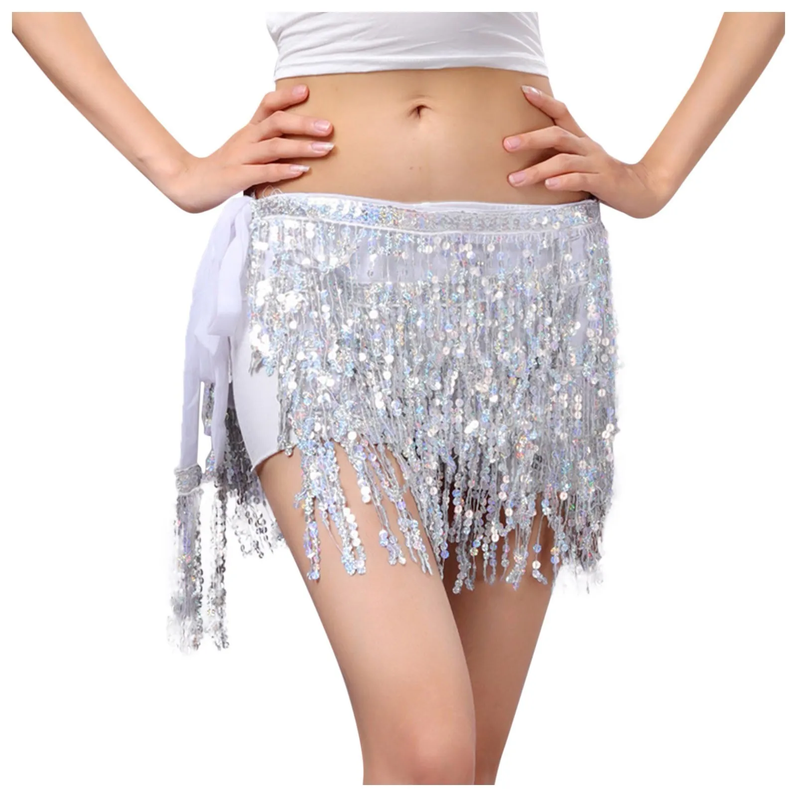 Sexy Women Belly Dance Glitter Swing Sequin Tassel Fringe Hip Belt Waist Skirt Bamba Ibiza Festival Raves Chiffon Wrap Skirt