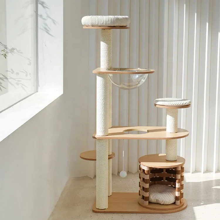 

Modern Large Cat Climbing Tree Playhouse Solid Wood Space Capsule Cat Condo Modern Cat Tower