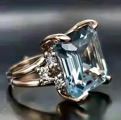 ORZTOO 2024 New Korean Gold Color Inlay Blue Color Square Stone Rings Rhinestone For Women Party Accessories Fashion Jewelry