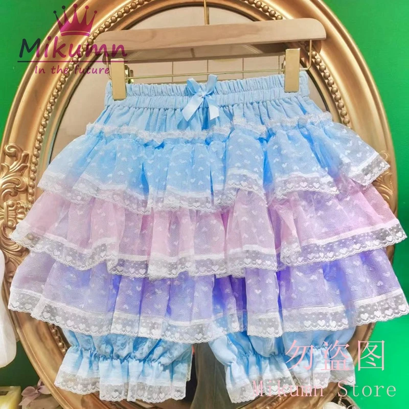Mikumn Harajuku Zoete Kant Shorts Rokken Y2k Japanse Lolita Kawaii JK Ruches Bloeiers Vrouwen Elastische Taille Veiligheid Korte Broek