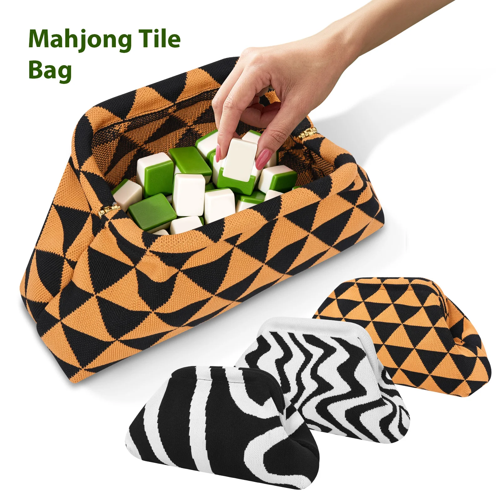 Mahjong Tile Storage Bag for Women Fashion Mahjong Tile Clutch Purse Portable Woven Dumpling Bag for Party Beach Vacation