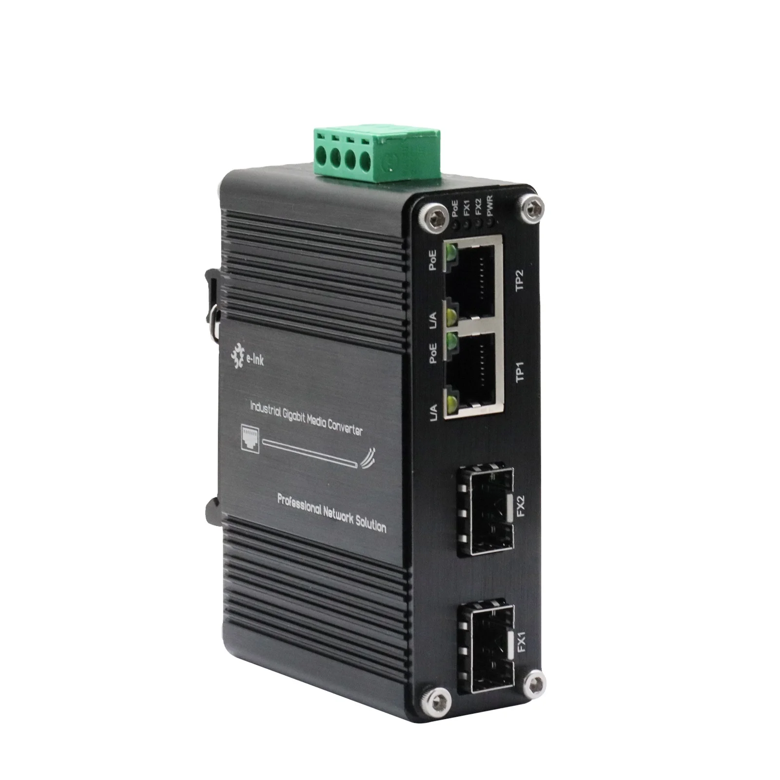 Mini Industrial 2-Port 10/100/1000T 802.3bt 90W PoE + 2-Port 100/1000Base-X SFP Ethernet Switch