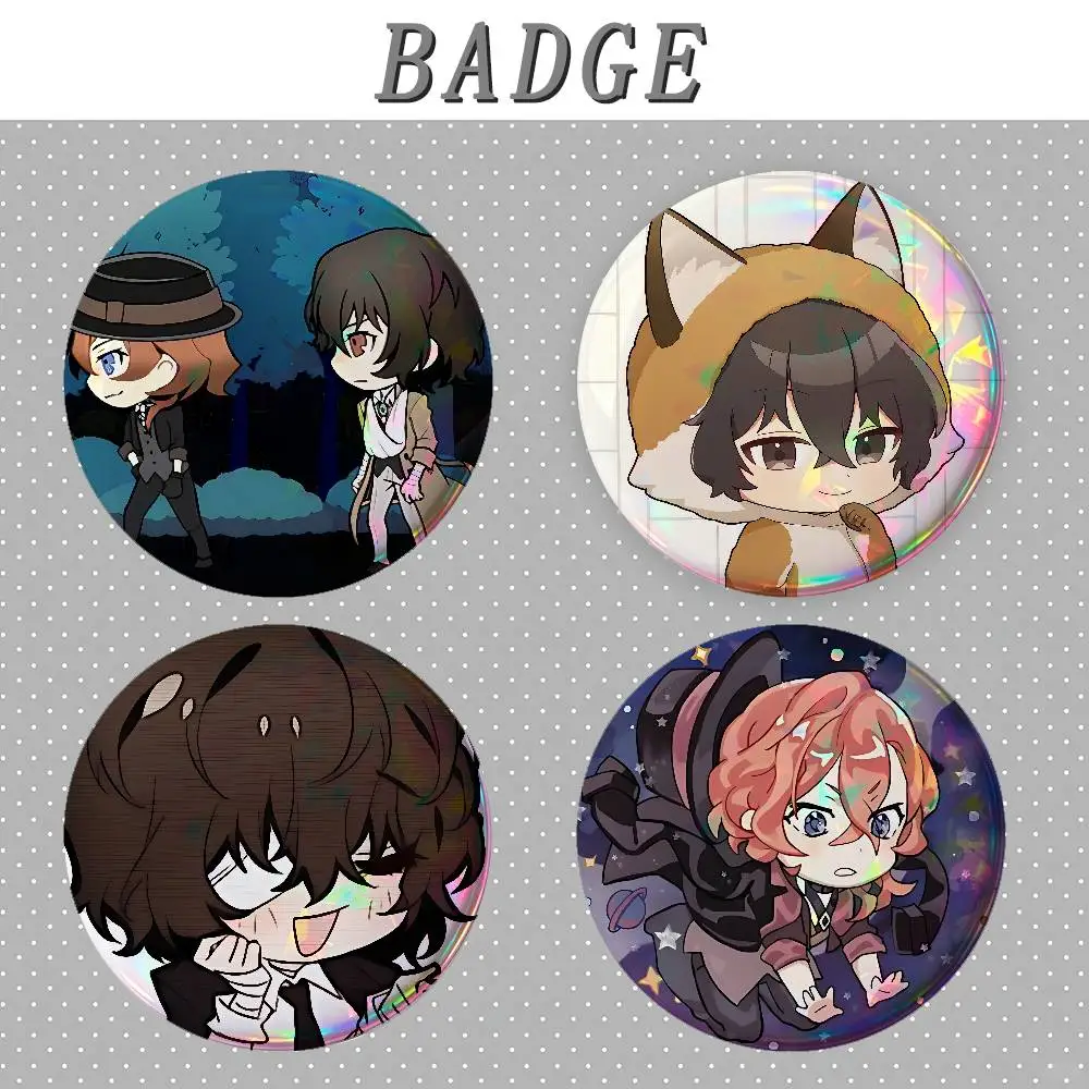 B-BungoS S-Stray Dogs Chibi Badges Round Brooch Cute Cartoon Idol Cosplay Badges DIY Backpack Clothing Jewelry Pins