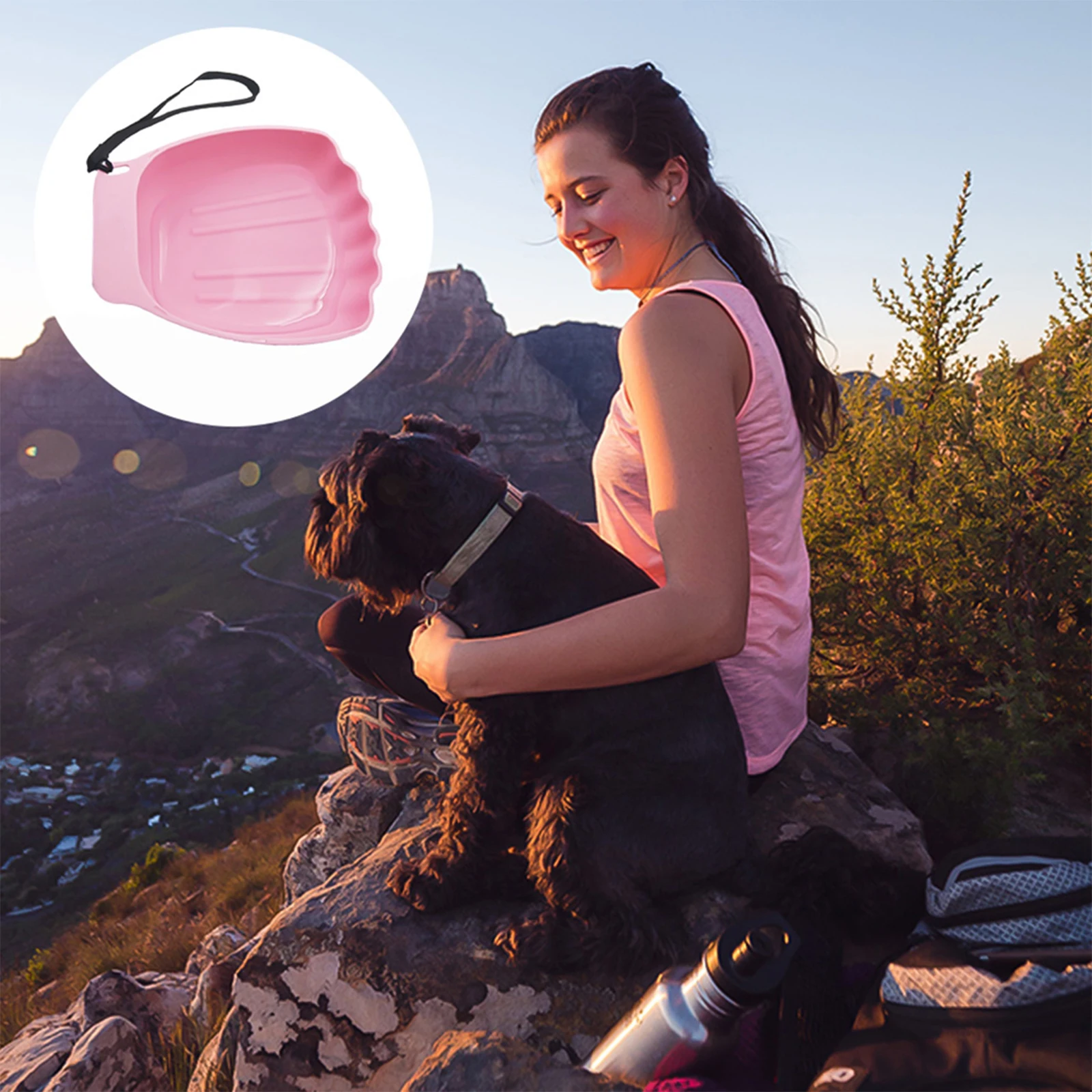 

2pcs Portable Dog Water Bowl Plastic Pet Waterer Bowls Outdoor Hanging Drinking Container For Puppy Travel Hiking Camping