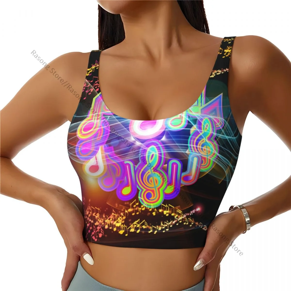 Yoga Vest Women Gym Sports Crop Tops Colorful F Waves And Music Notes Streetwear Workout Breathable Tank Top Female