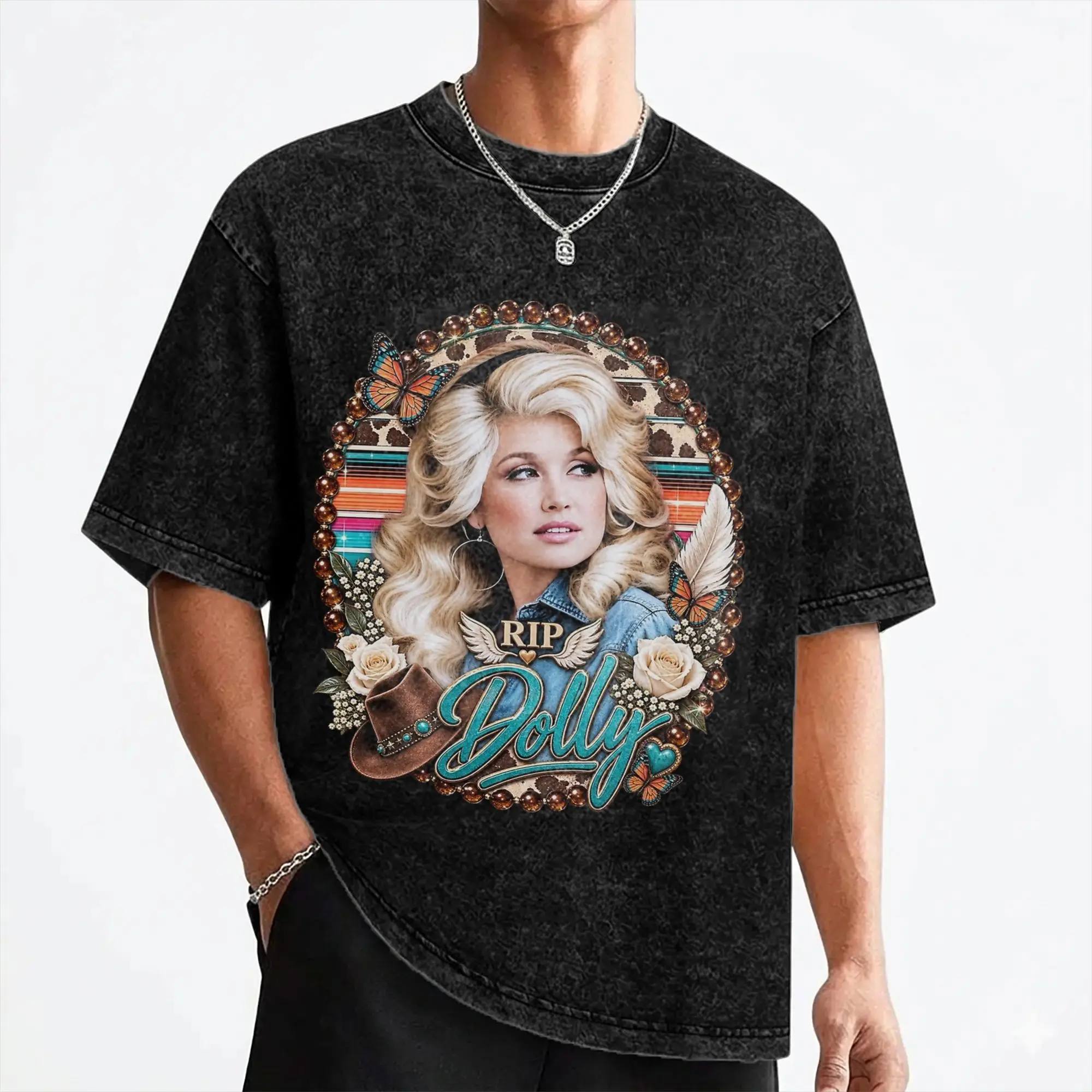 Singer D-Dolly Parton T Shirts Washed Cotton Harajuku T-Shirts  Retro Men Women Streetwear Graphic Printed Tee Shirt
