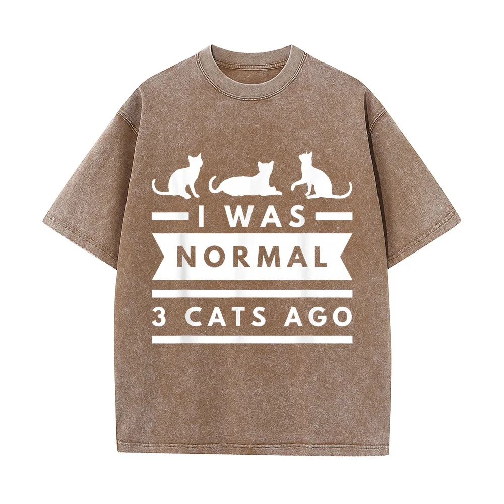 I was Normal 3 Cats ago cat Lovers Owners Funny T-Shirt Camisas Tops Sweatsuit Graphic T Shirt Top Cute Print Tee Cotton Lover