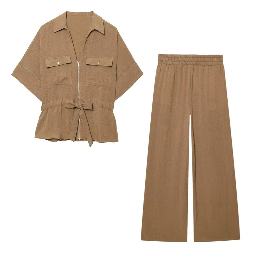 Women's Vertical Shirt Pants Collar Belt Decoration Spring/Summer New Product Casual Women's Wear