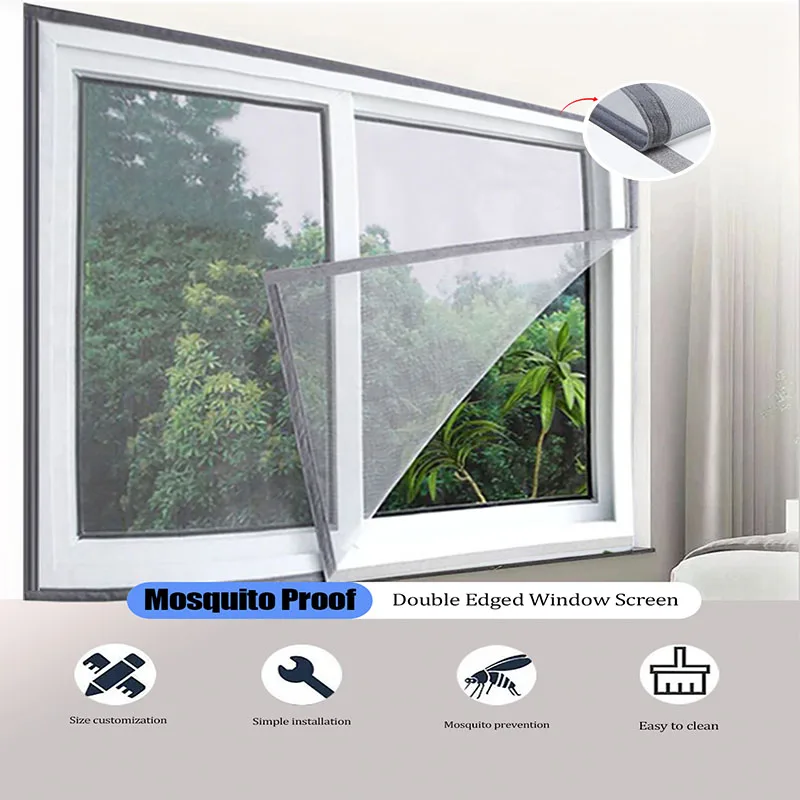 Summer, simple, grey, mosquito net with multiple sizes to choose from, adhesive 2cm tape, window screen, curtain mosquito net
