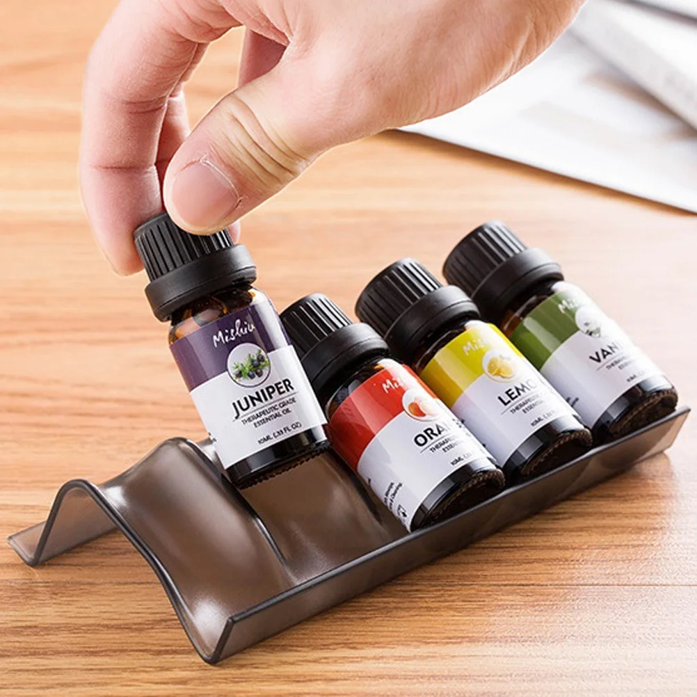 

3Pcs 5 Slots Essential Oil Bottle Holder Stackable Plastic Rack Drawer Organizer for Classes Presentations Black