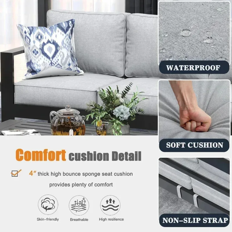 طقم أثاث ألومنيوم حديث قطعة RPD4-Q5. مجموعات جلوس معدنية للمحادثة مقطعية للفناء الخارجي مع وسادة Olefin و Co