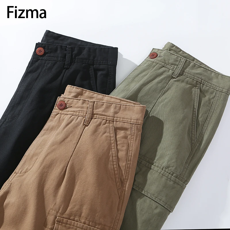 Fizma Solid Pantalones Cargo Male Autumn Winter Cargo Pants Men\'s Straight Trousers Loose Casual Outdoor Pants Men Pantalones