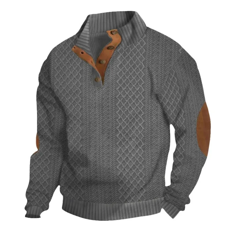 Spring and Autumn Men's Standing Neck Long Sleeve Casual Loose Versatile Outdoor Sweater Jacquard Knitted Sweater