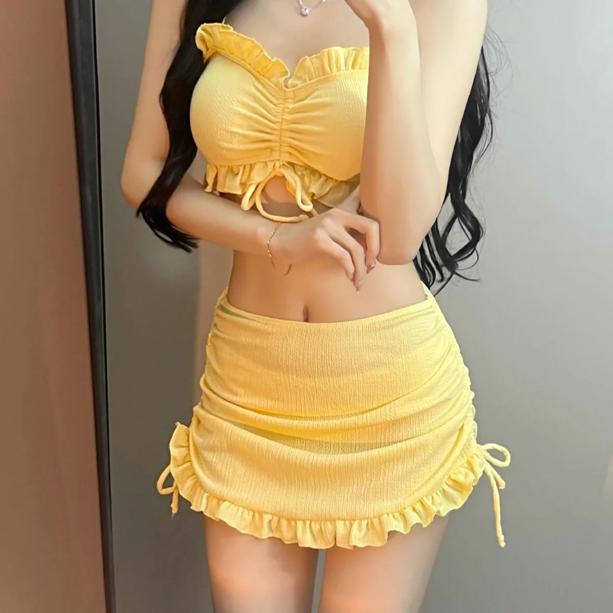 

2025 Summer New High-end Split Bikini Swimsuit Skirt-style Thin Vacation Wind Beach Hot Spring Swimsuit Women Bikini Set