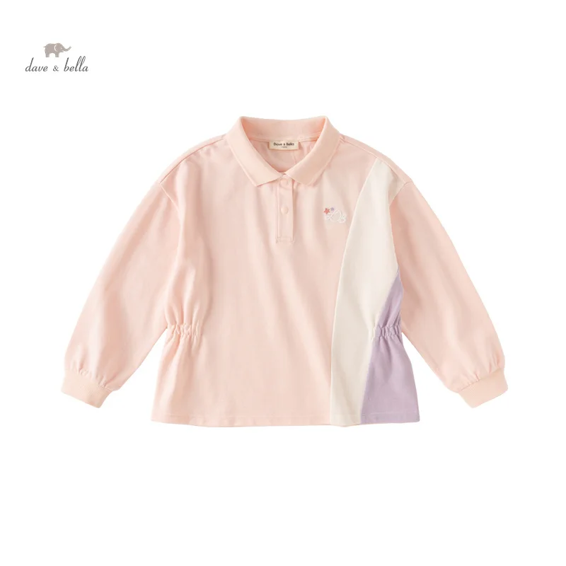 Dave Bella 2024 New Spring Girl's Baby Polo Shirt Children Top Fashion Casual Long Sleeved Sweet Active Outdoor Sport DK1248630