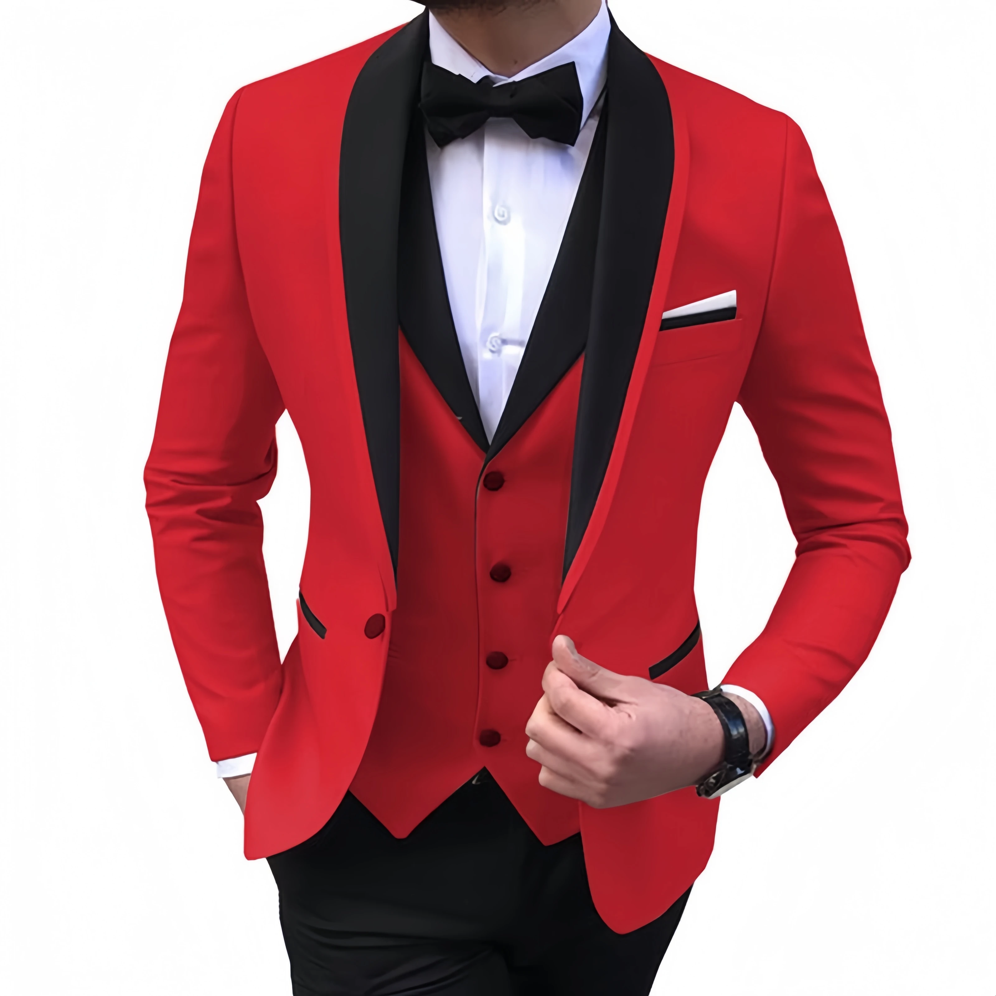 Suit for Men 3 Piece(Blazer+Vest+Pant+Free tie)Slim-fit Business Groomsman Suit Groom\'s Wedding Dress Men\'s Suit Plus Size Suit