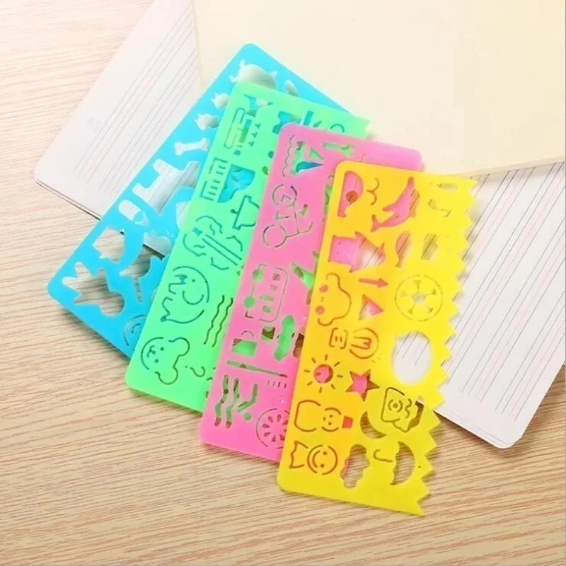 4Pcs/Set Stationery Candy Color Ruler Oppssed Drawing Template Office Painting Supplies Multifunction