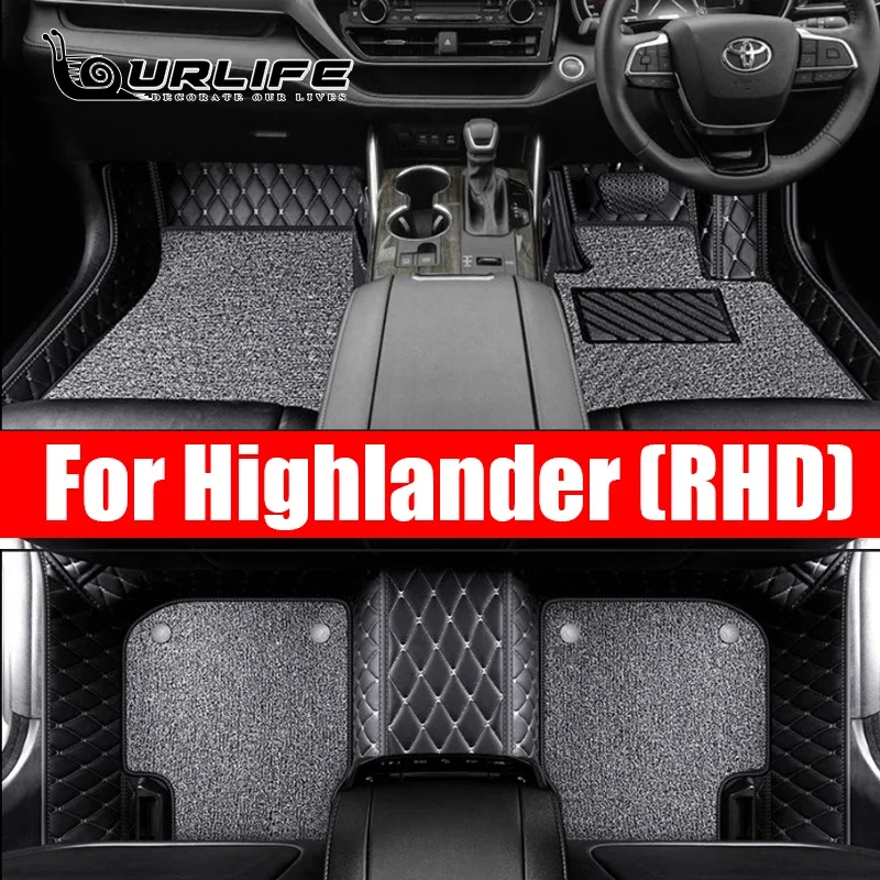 

RHD Right hand drive Leather Car Floor Mats Carpet For Toyota Highlander XU70 KLUGER 2021 2022 2023 Foot Pads Accessories