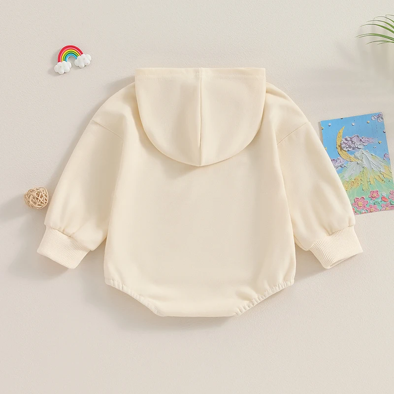 Baby Hooded Romper Long Sleeve Chest Pocket Solid Color Bodysuit Newborn Playsuit