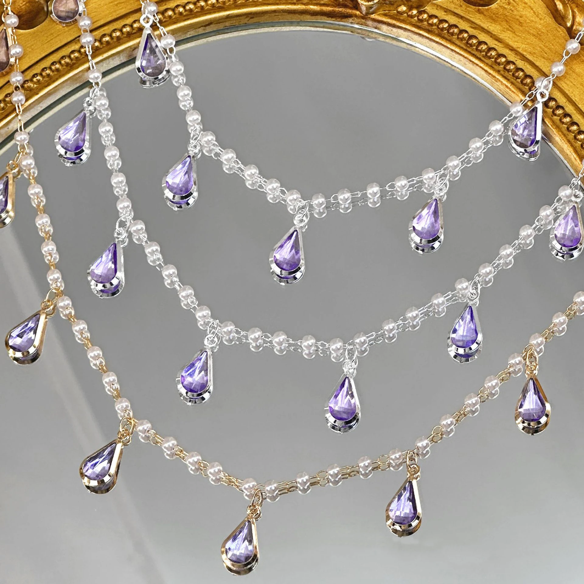 0.5/1/2M Light Purple Glass Teardrop-shaped Pearl Copper Chain For DIY Bracelet Jewelry Performance Costume Decorative Accessory