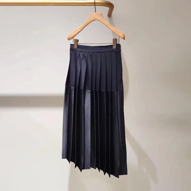 

【Gift Free】2025 Autumn Winter Luxury Pleated Midi Skirt for Women, Solid Color Versatile Patchwork Accordion Skirt