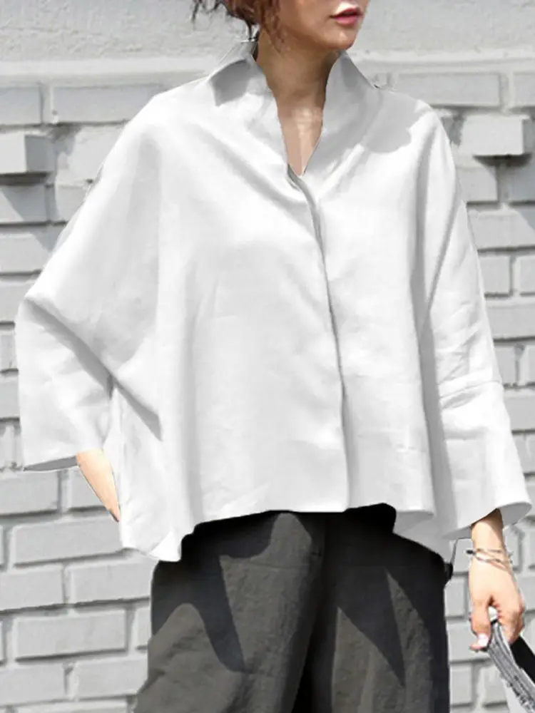 Casual Long Sleeve Shirts Women Blouse 2023 VONDA Lapel OL Style Elegant Tunic Tops Oversized Casual Solid Loose Party Blusas