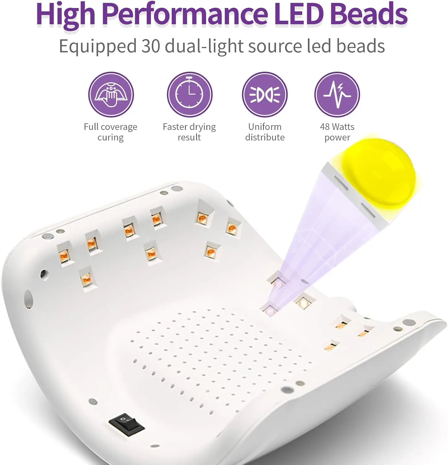 コードレスUV LEDネイルランプ 48W、24LED充電式ジェルネイルライト、スマートセンサー＆LCDディスプレイ付き