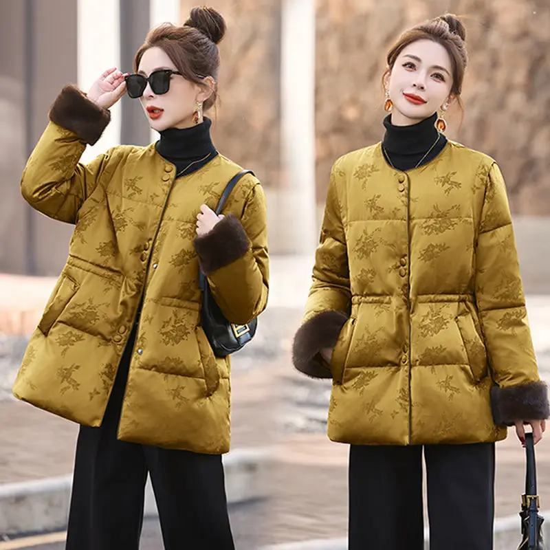 Light Waist National Style Bread Clothes Cotton Clothes Autumn Winter Coats New Chinese Thin Slim Jacket Women Medium Long Warm