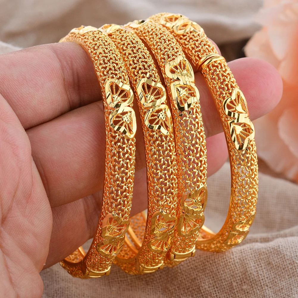 

2-4pcs Dubai 24K Gold Color Bangles For Women Arabic Ethiopian Nigerian Wedding Bracelets Gift