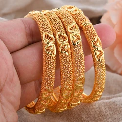 2-4pcs Dubai 24K Gold Color Bangles For Women Arabic Ethiopian Nigerian Wedding Bracelets Gift