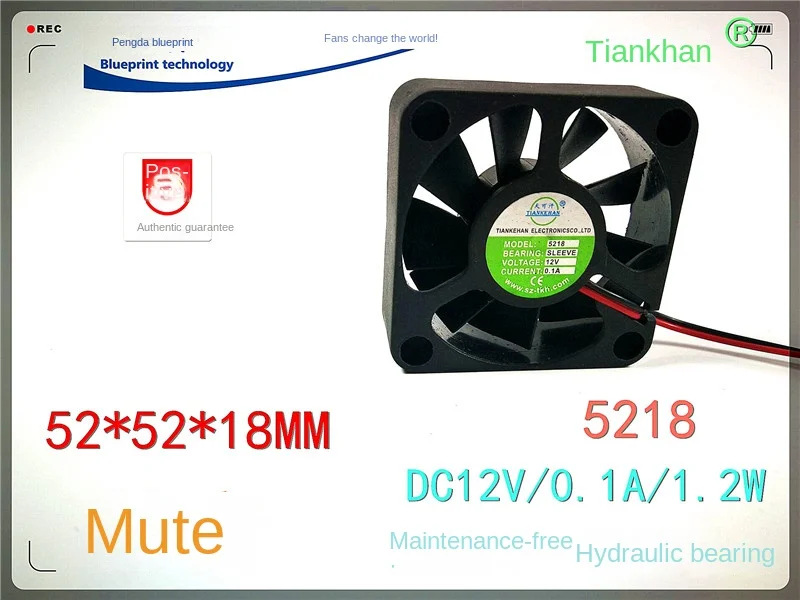 Ventilador de refrigeração Mute DC, 12V Hydro Bearing, 52x52x18mm, 5218, 5, 2cm, Novo