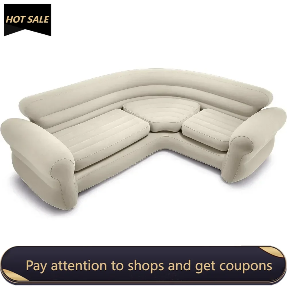 Inflatable 2 in 1 Inflating and Deflating Valve Corner Living Room Air Mattress Sectional Sofa  freight free