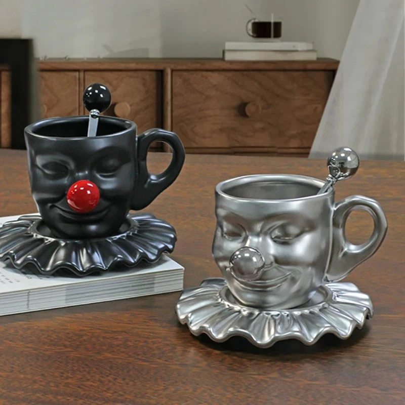 Creative Joker Head Cup&saucer Porcelain Coffee Mug Dining Table Clown Character Mugs Afternoon Tea Teacup Fruits Juice Cup